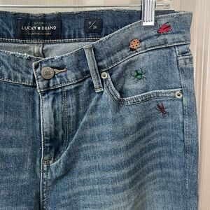 Lucky Brand Limited Edition Ava Mid Rise Skinny Jean with Ditsy Bug Embroidery